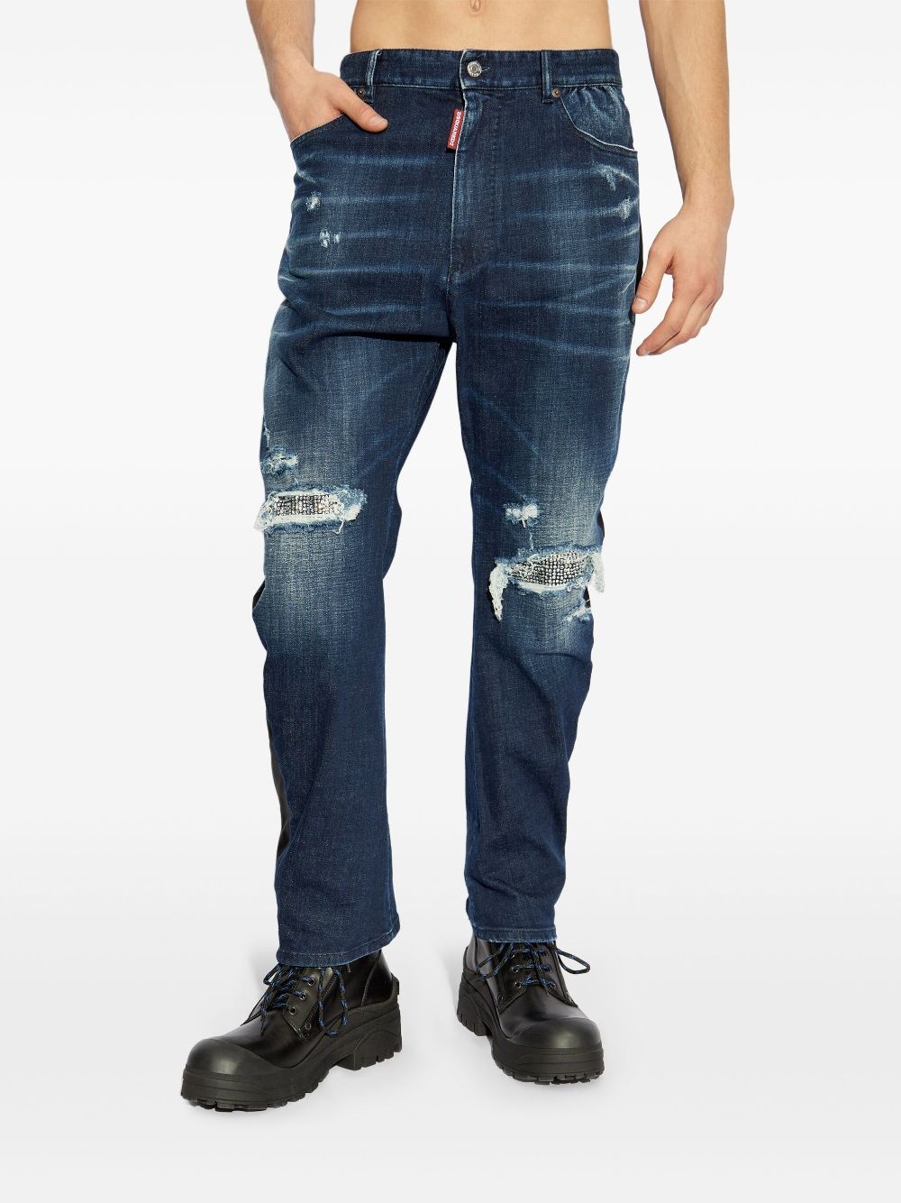 distressed straight jeans - 3
