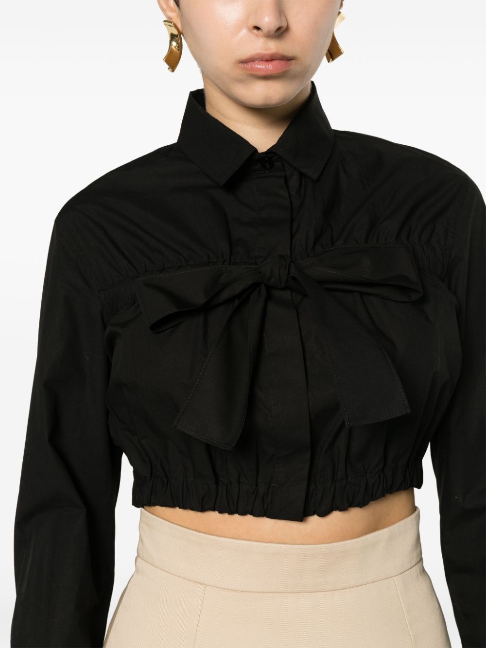 Bow cropped cotton blouse - 5