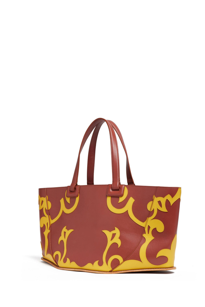 GABRIELA HEARST Coyote Western Tote Bag in Rust & Yellow Leather outlook