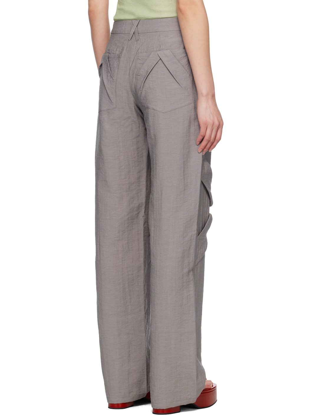 Gray Smocked Flower Trousers - 3