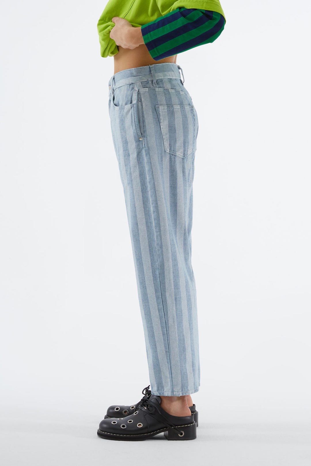 WHITE STRIPED DENIM PANTS - 3