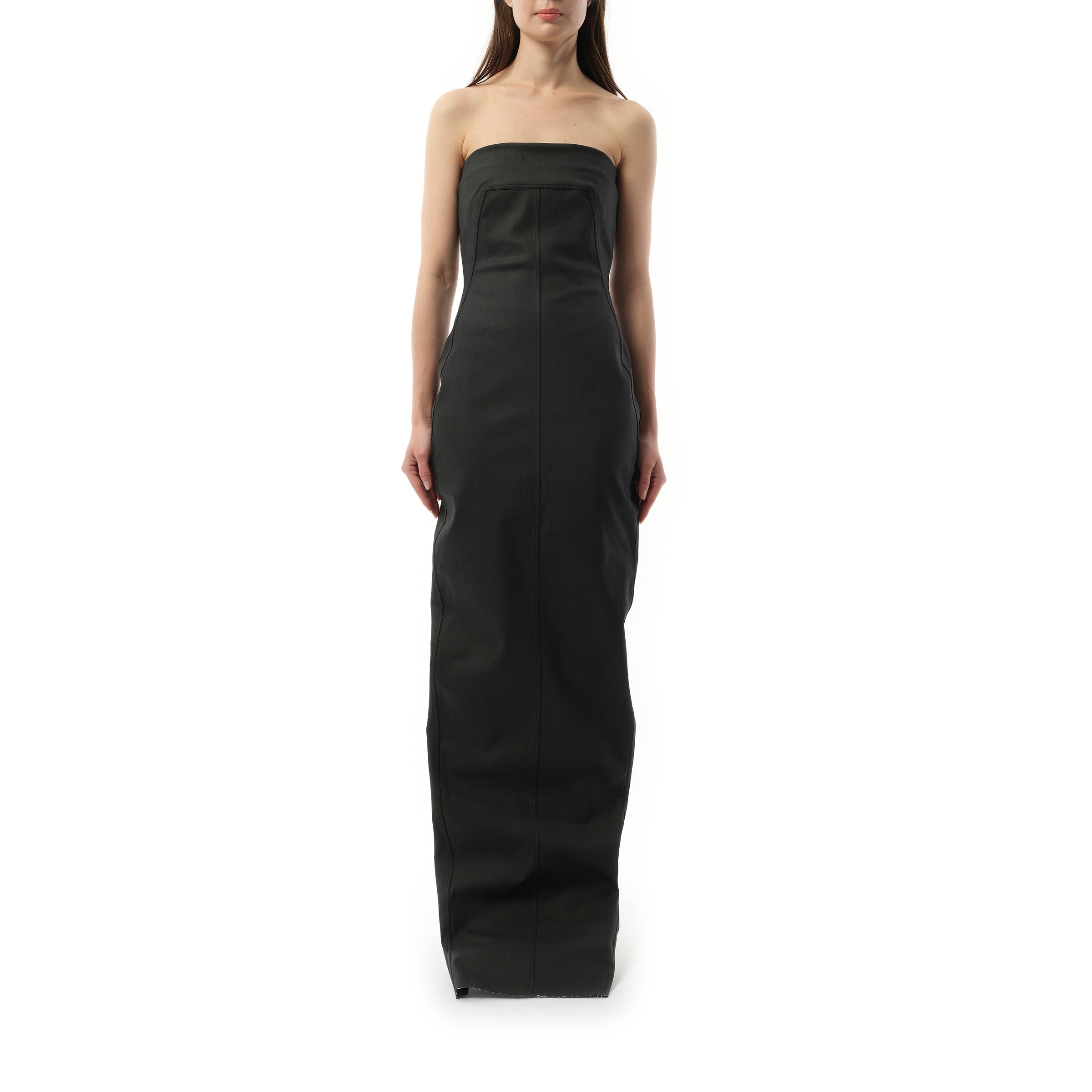 Stretch Denim Bustier Gown in Black - 4