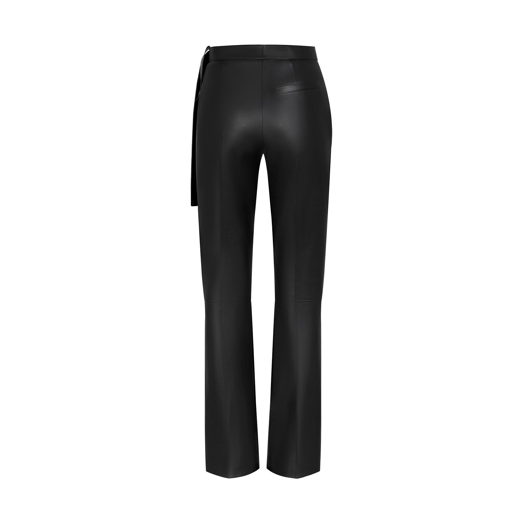 Snap Button Strap Leather Pants - 3