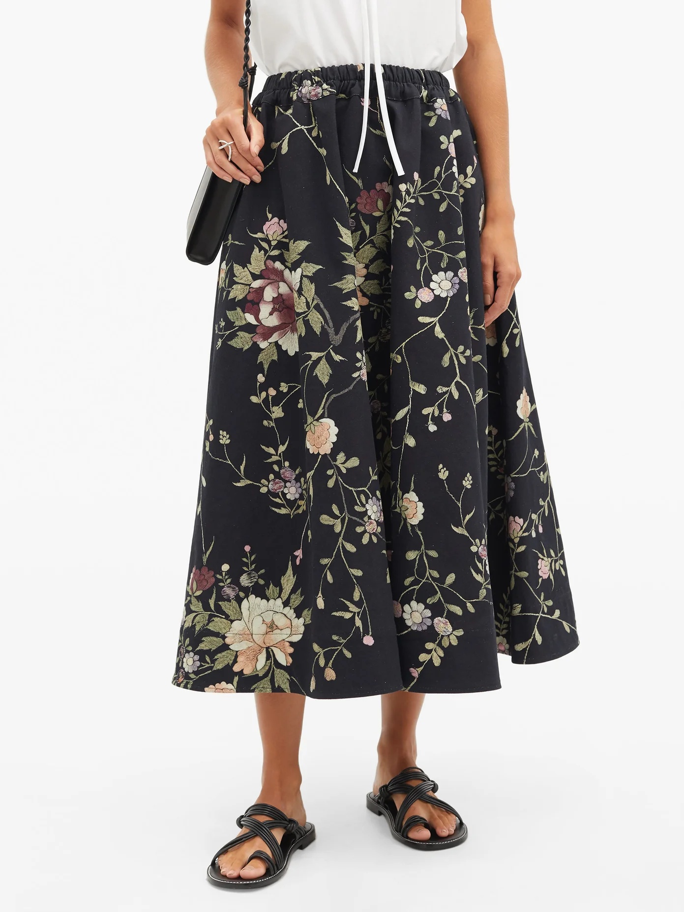 Daisy floral-embroidered cotton-canvas midi skirt - 6