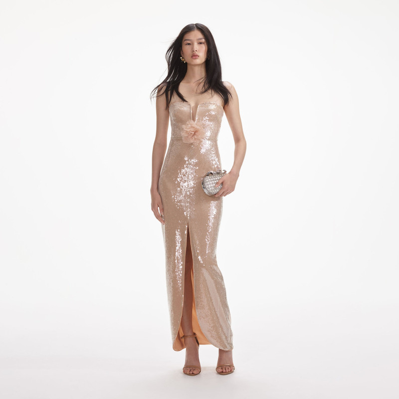 Champagne Sequin Maxi Dress - 1