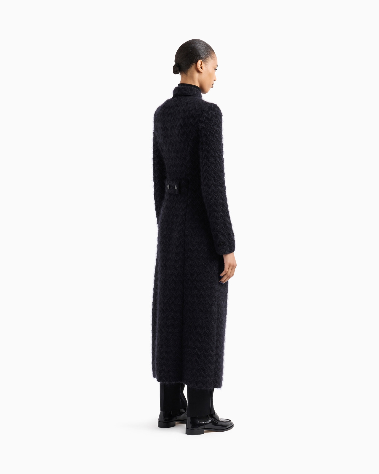 Long double-breasted coat in chevron jacquard viscose, silk and mohair wool - 3