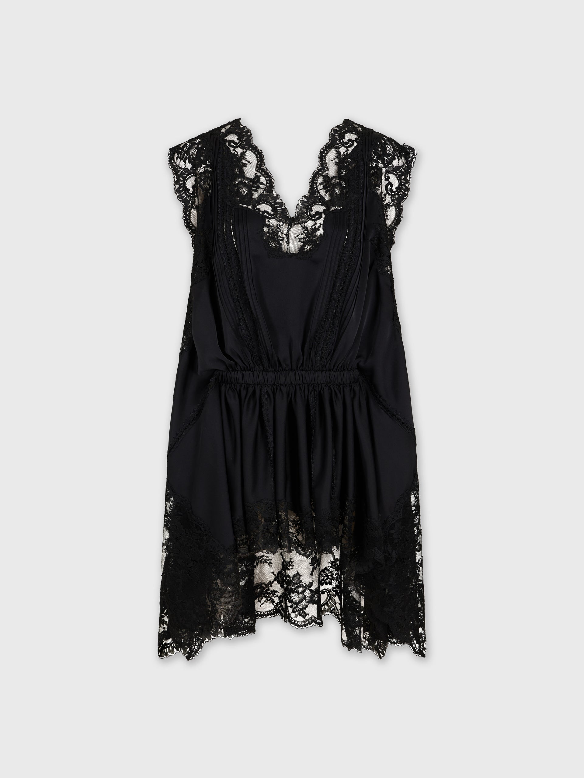 BLACK SHORT DRESS IN LACE AND SATIN - 2