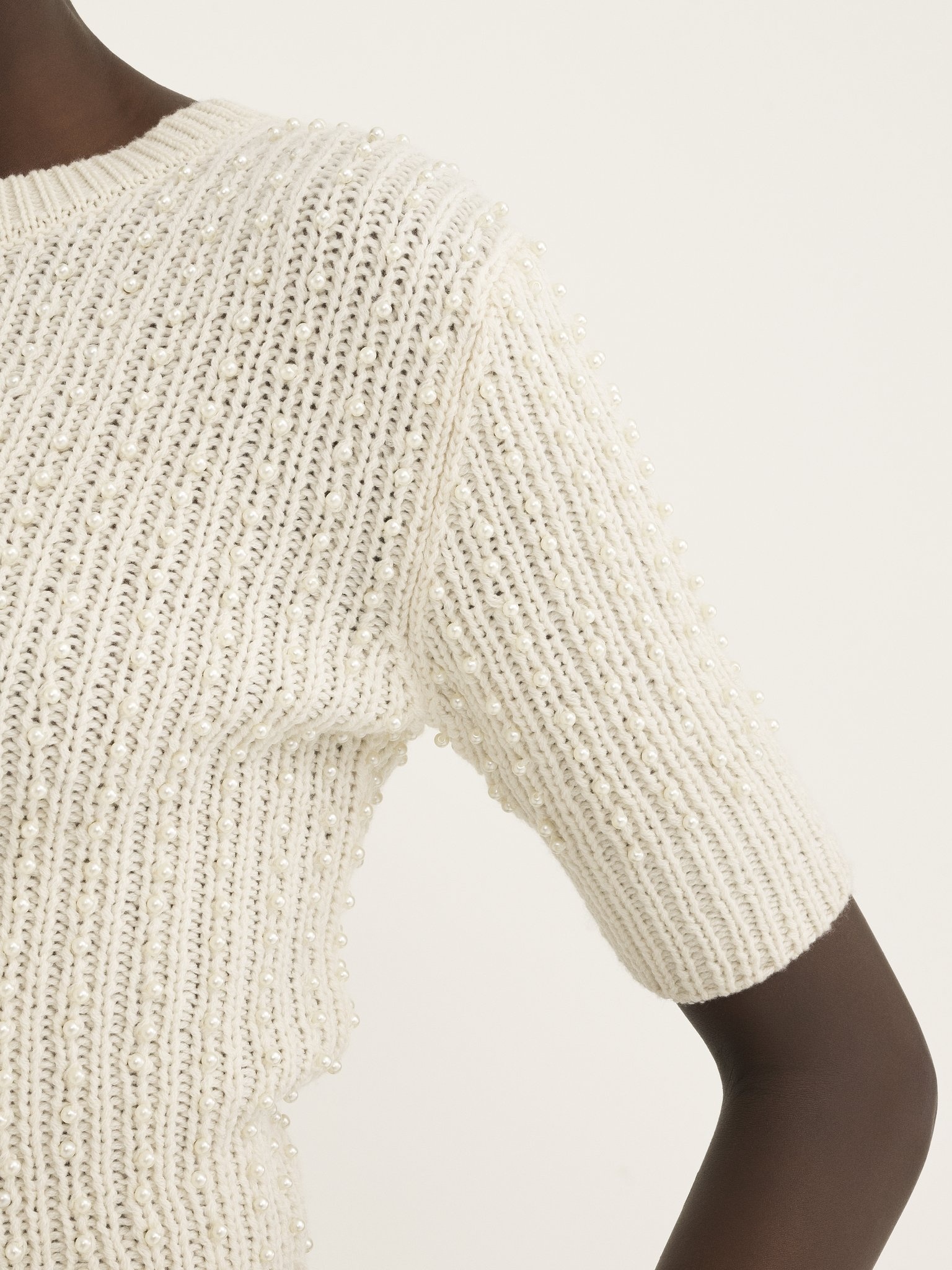 SHORT-SLEEVE PEARL SWEATER IN WOOL & CASHMERE - 6