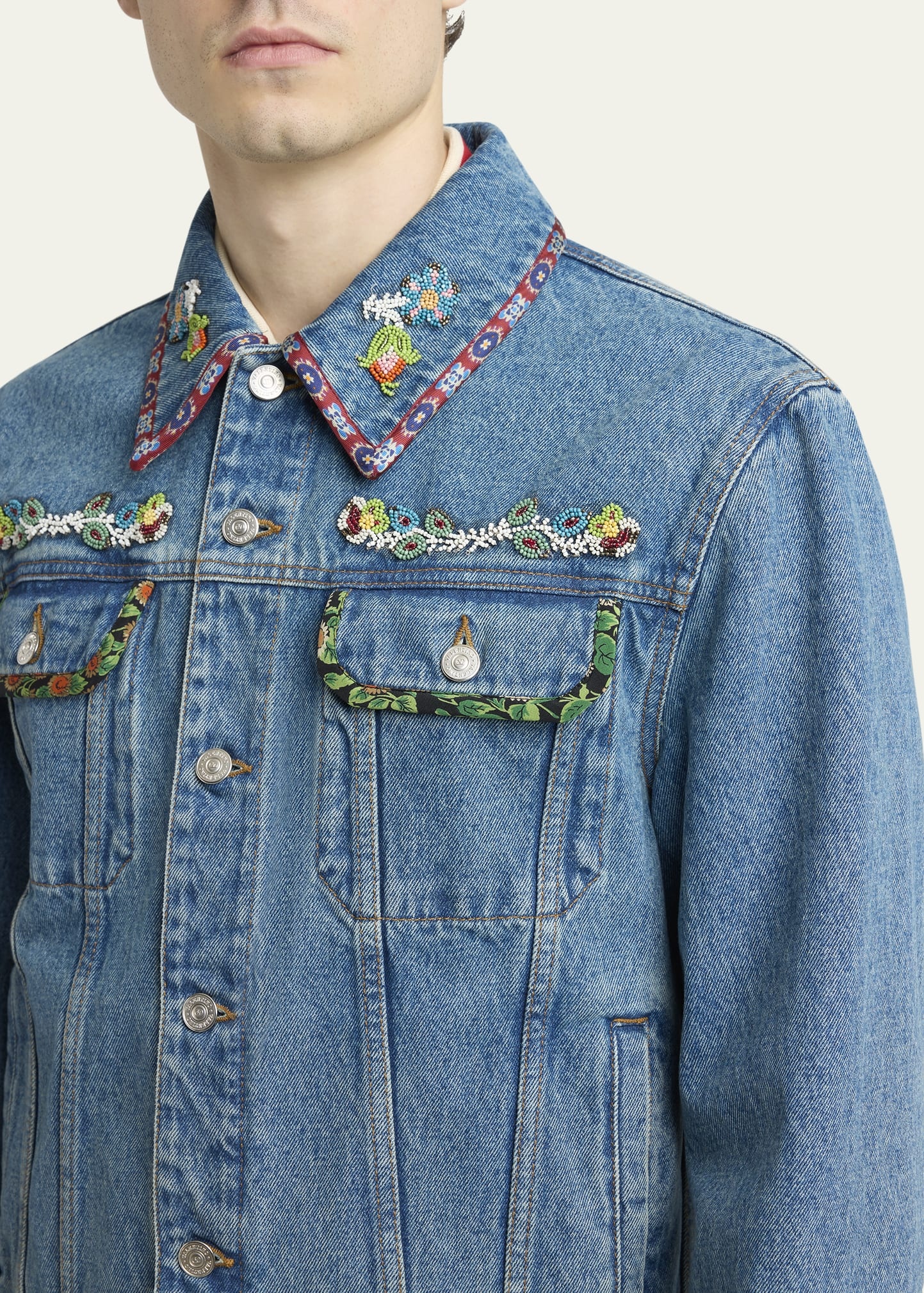 Men's Embroidered-Trim Denim Jacket - 5