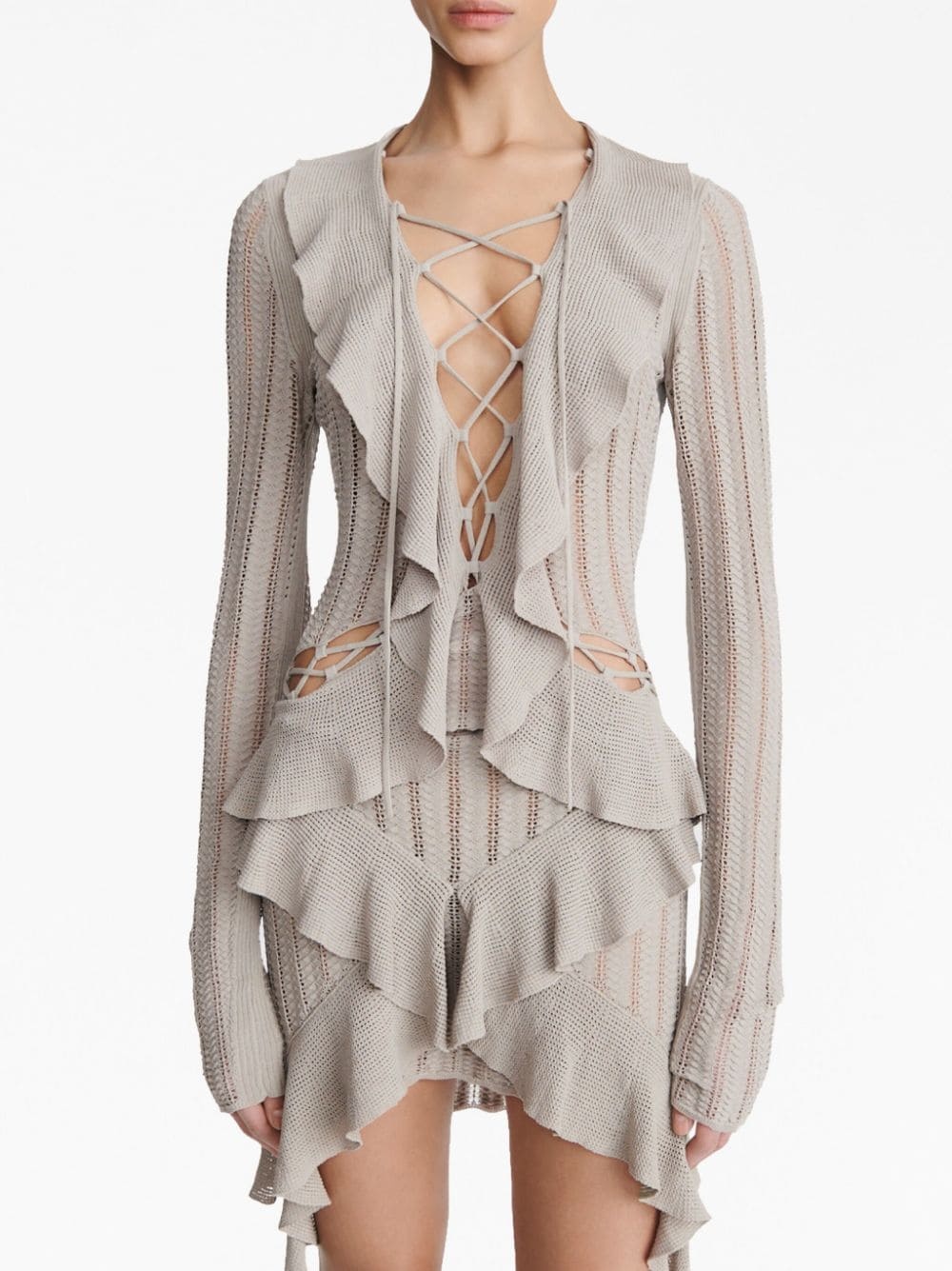 ruffled pointelle-knit mini dress - 5