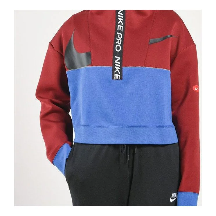 (WMNS) Nike Pro Get Fit Dri-FIT Knit Colorblock Splicing Half Zipper Stand Collar Pullover 'Red Blue - 1