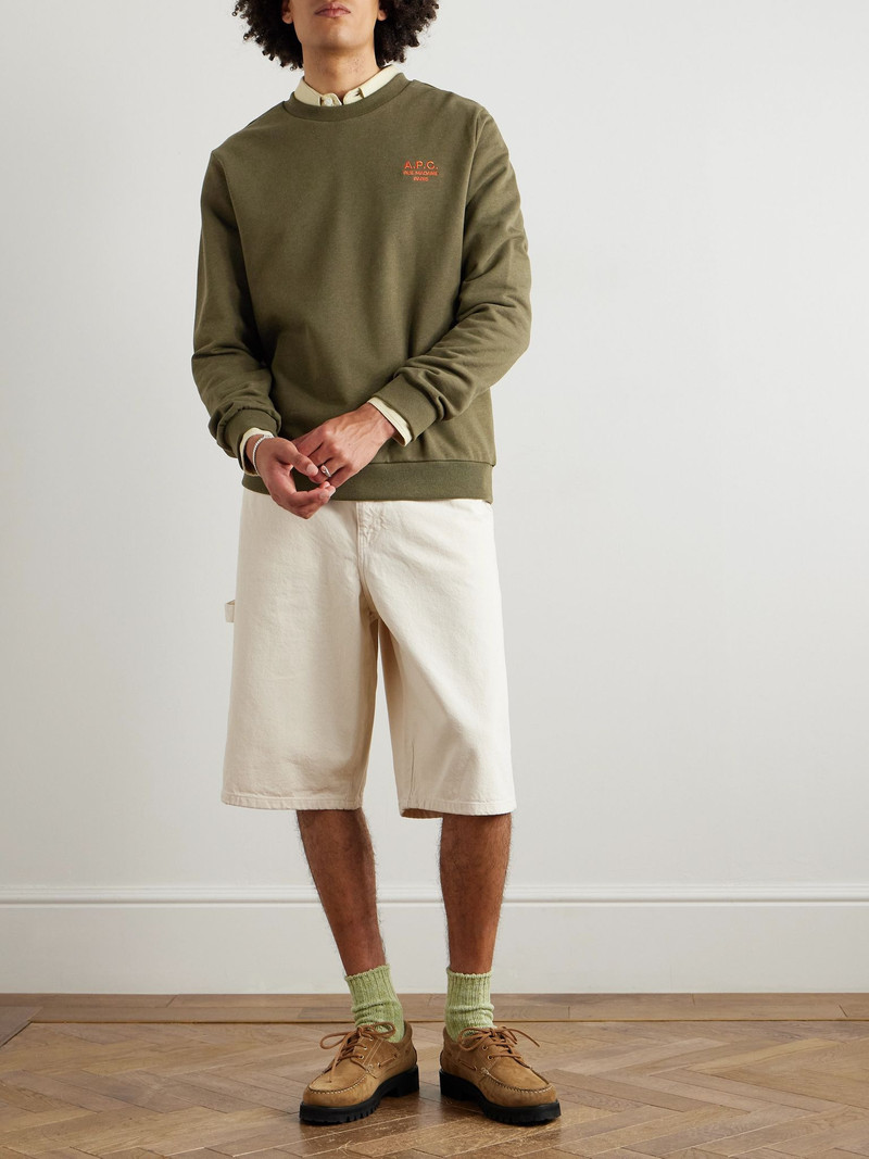 A.P.C. Logo-Embroidered Cotton-Blend Jersey Sweatshirt Green outlook