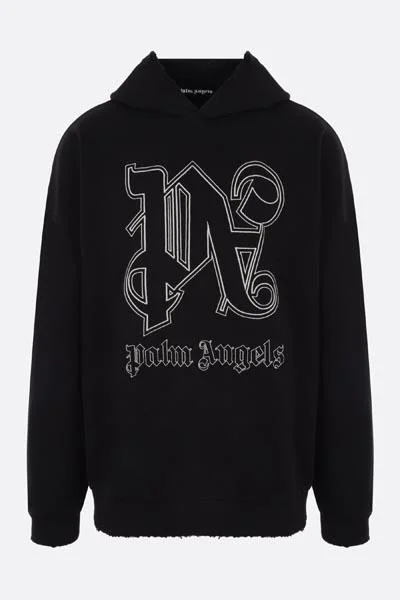 PALM ANGELS BLACK AND WHITE COTTON SWEATSHIRT - 1