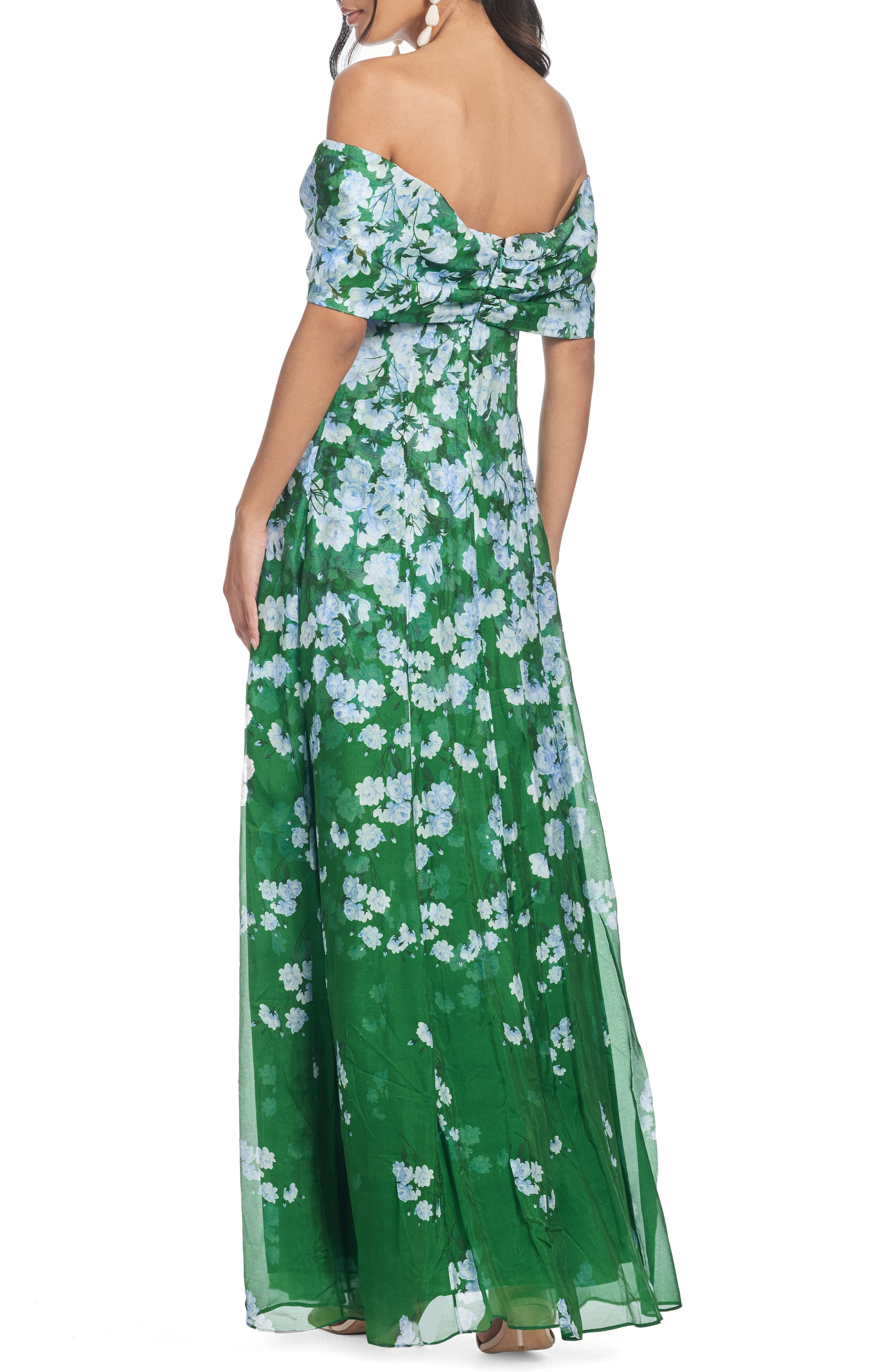 Sachin & Babi Kennedy Floral Print Off the Shoulder Gown in Kelly Green Degrade Florals at Nordstrom - 2