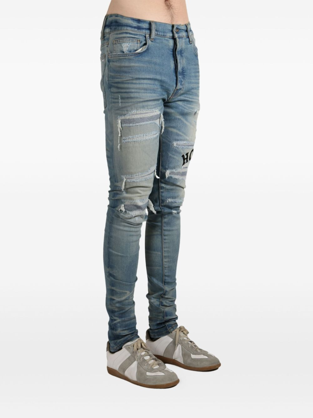 distressed embroidered jeans - 3