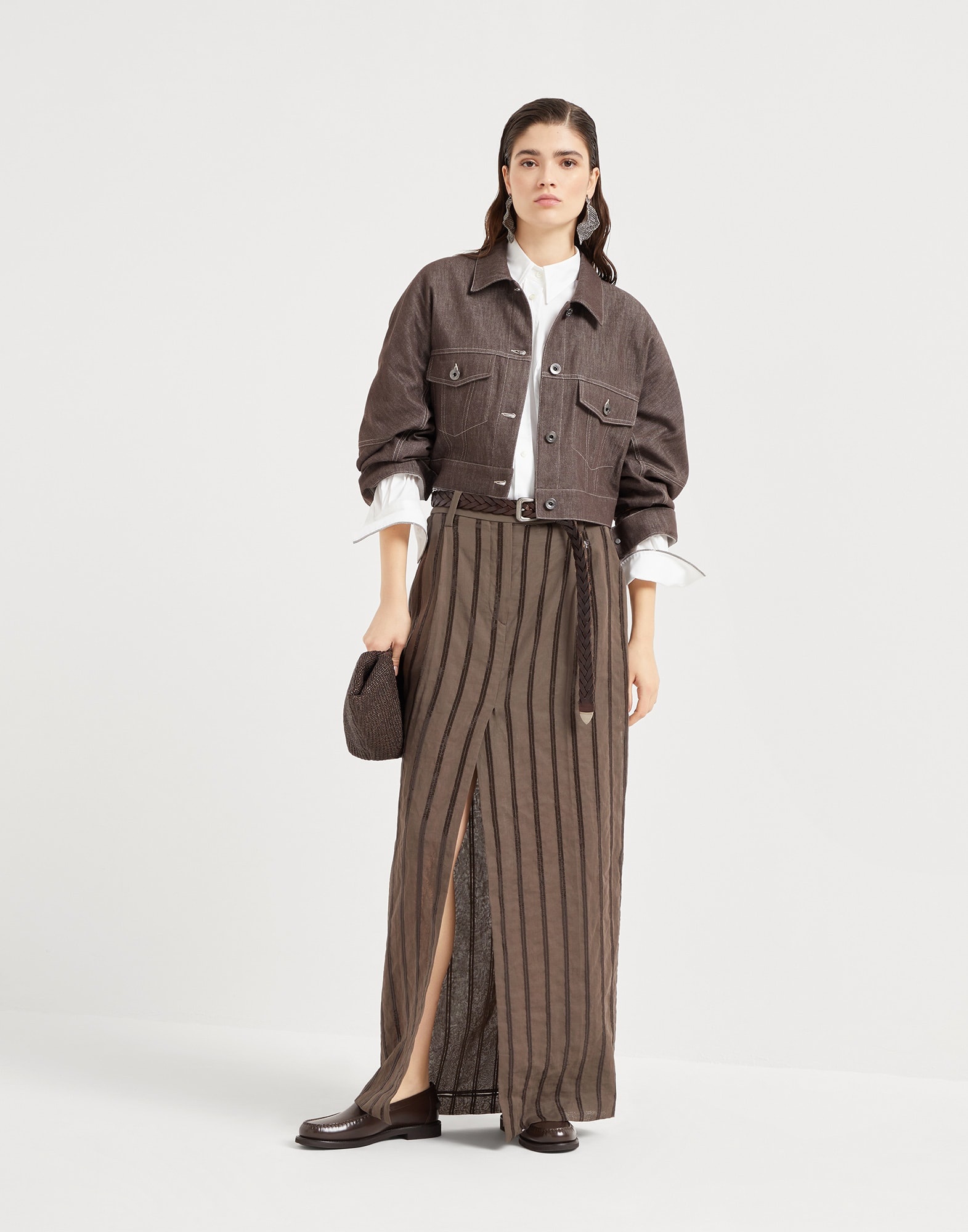 Denim-effect twill outerwear jacket with monili - 5