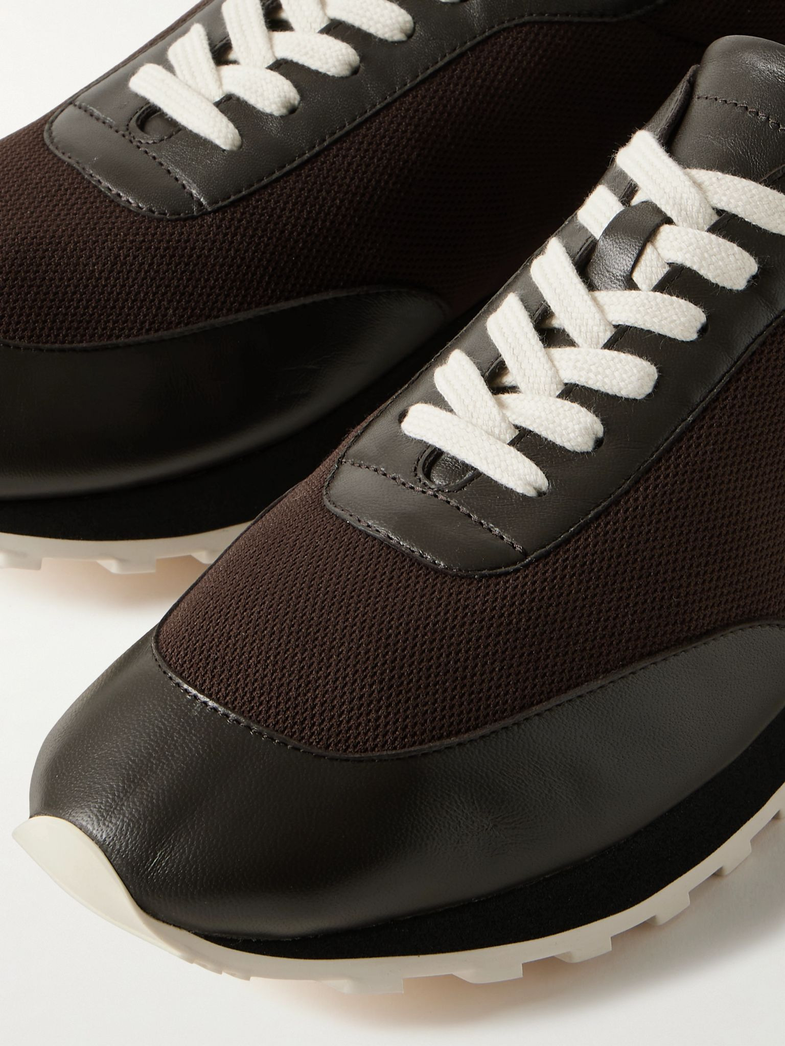 Owen Leather-Trimmed Mesh Sneakers Brown - 5