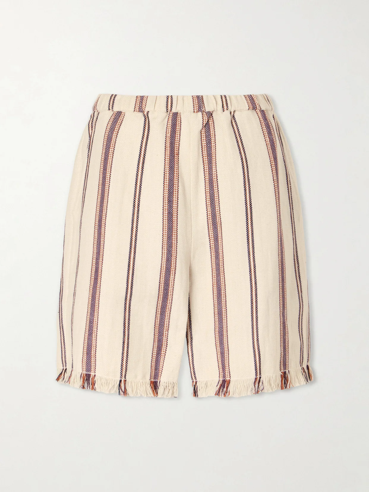 Tillie Bark Frayed Striped Cotton And Linen-blend Shorts - 1