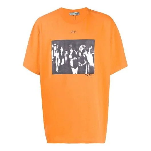Men's Off-White Arrow Printing Round Neck Short Sleeve Orange T-Shirt OMAA038R201850151910 - 1