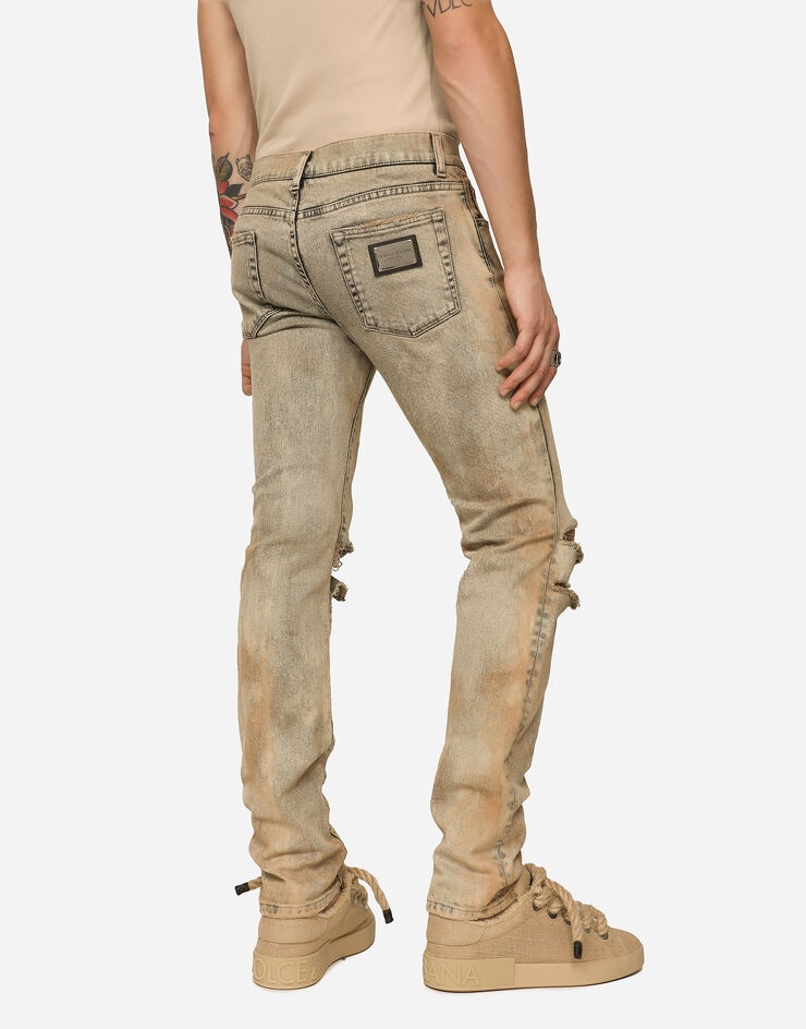 Overdyed skinny fit stretch jeans with rips - 4