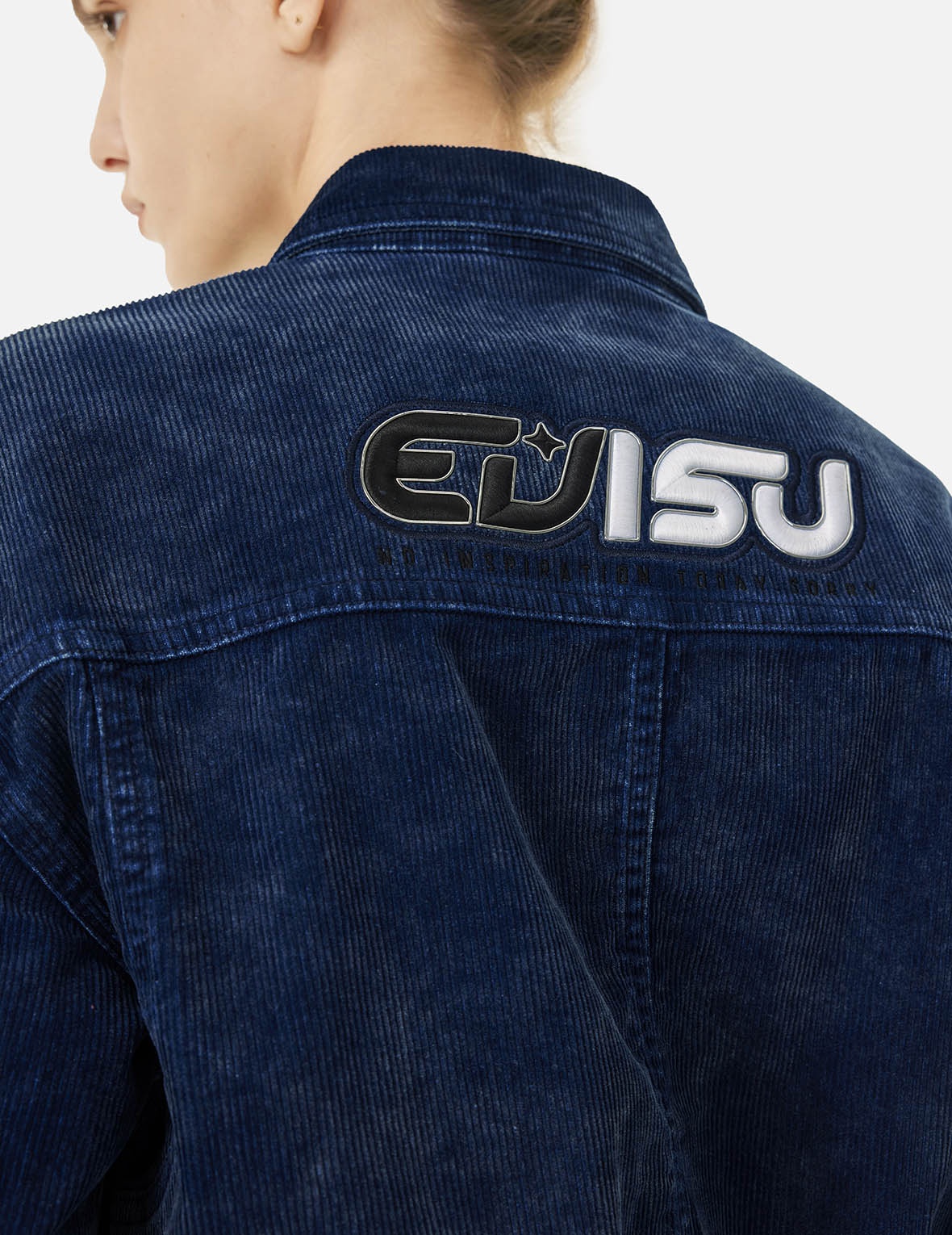 Logo Embroidery Fashion Fit Washed Corduroy Denim Jacket - 6