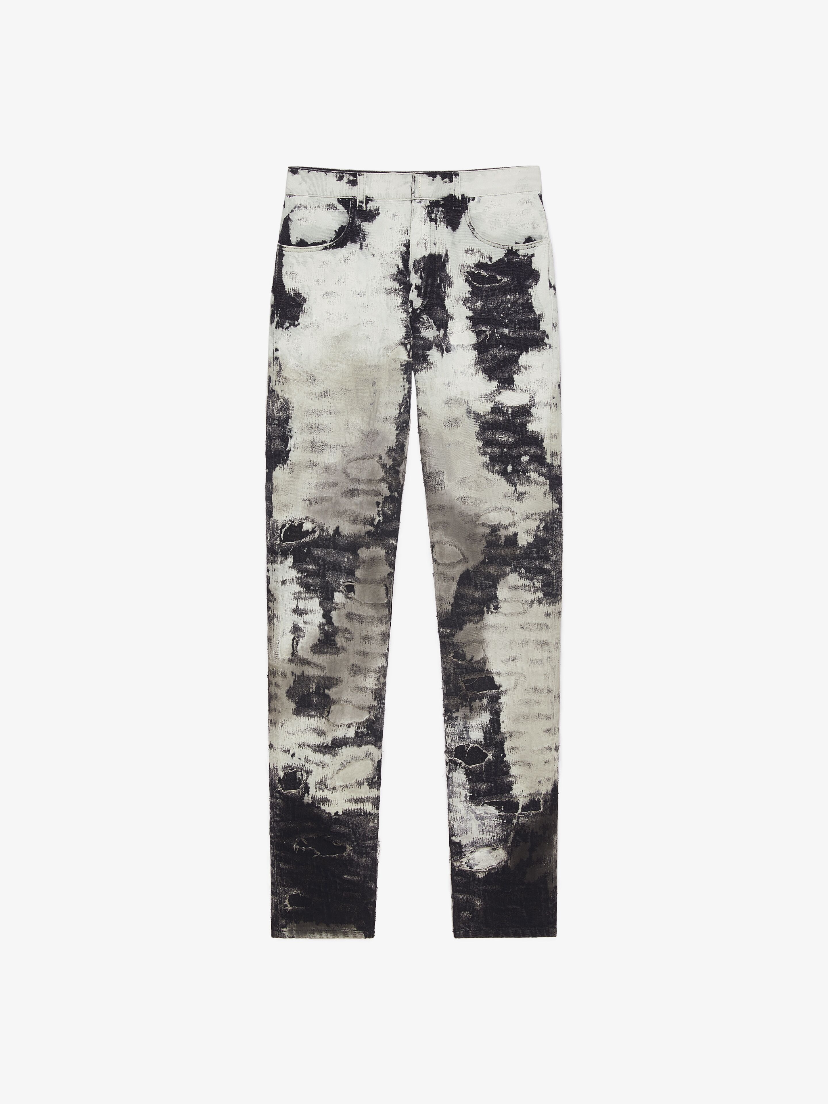SLIM-FIT JEANS IN PAINTED DESTROYED DENIM - 1