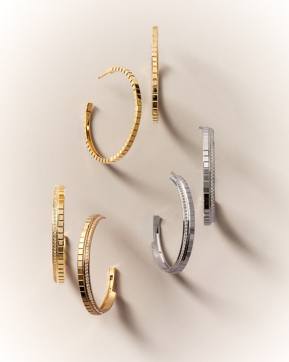 Ice Cube 18K White Gold Diamond Hoop Earrings - 5