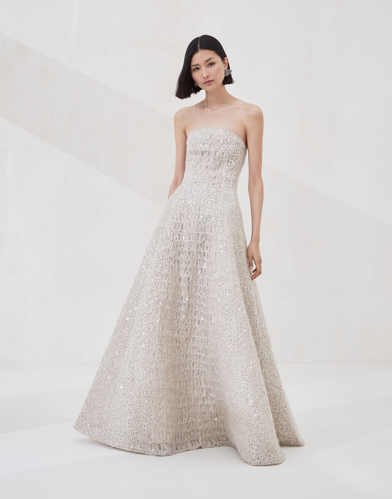 Dazzling croc embroidery dress in mohair, silk and linen 1