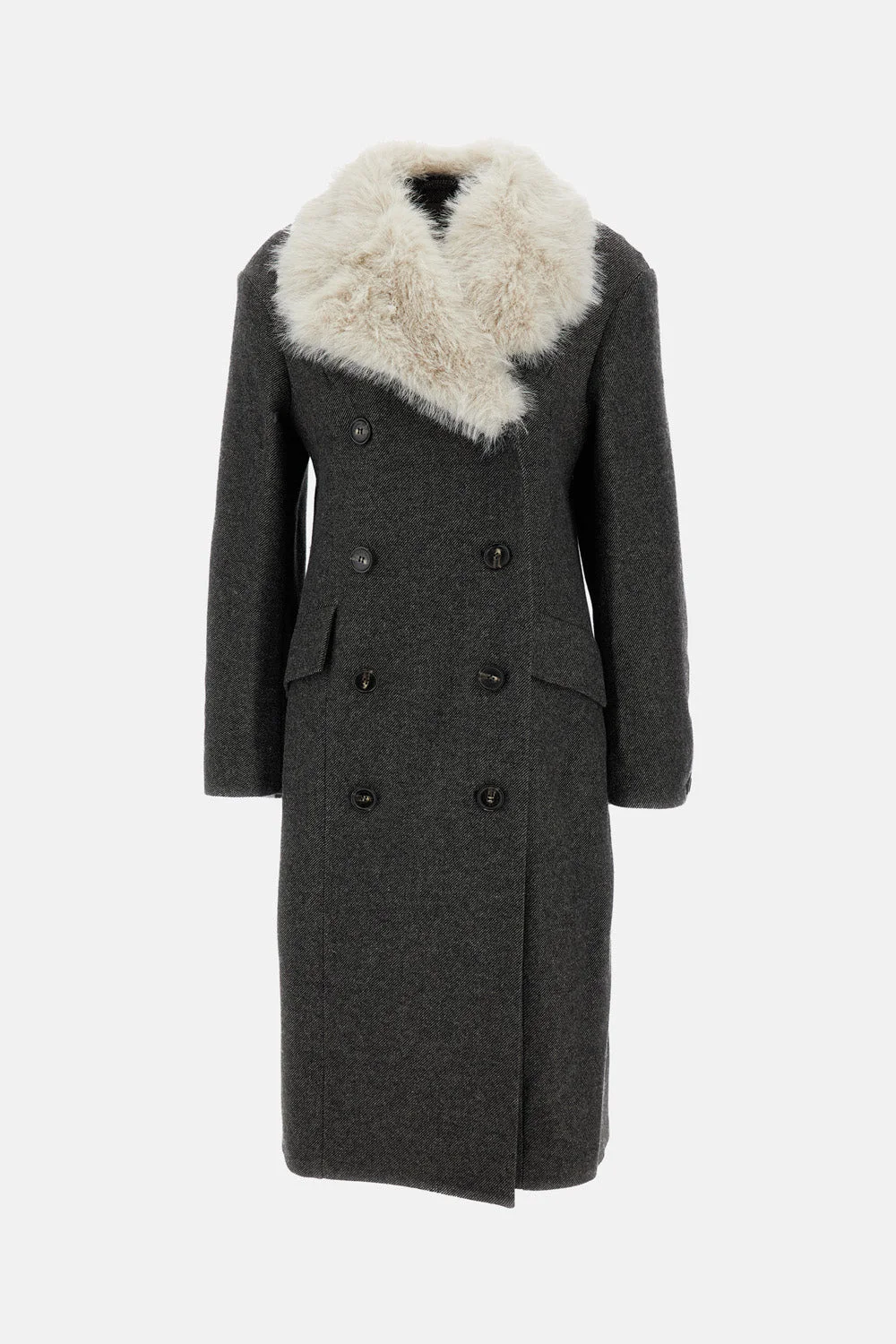 DOUBLE-BREASTED COAT WITH FAUX FUR COLLAR - 1
