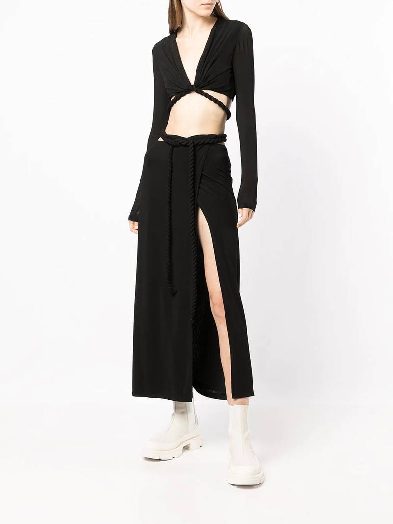 Dion Lee Cropped stretch-jersey wrap top outlook