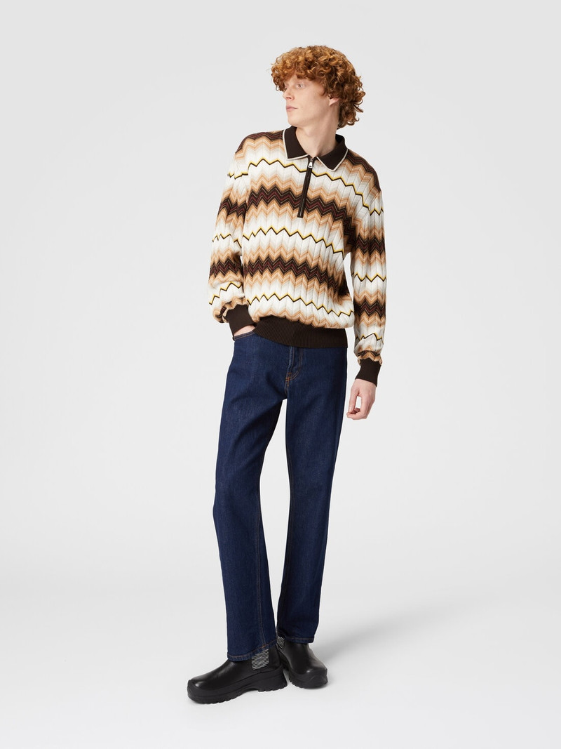 Missoni Long-sleeved polo shirt in wool and zigzag cotton outlook