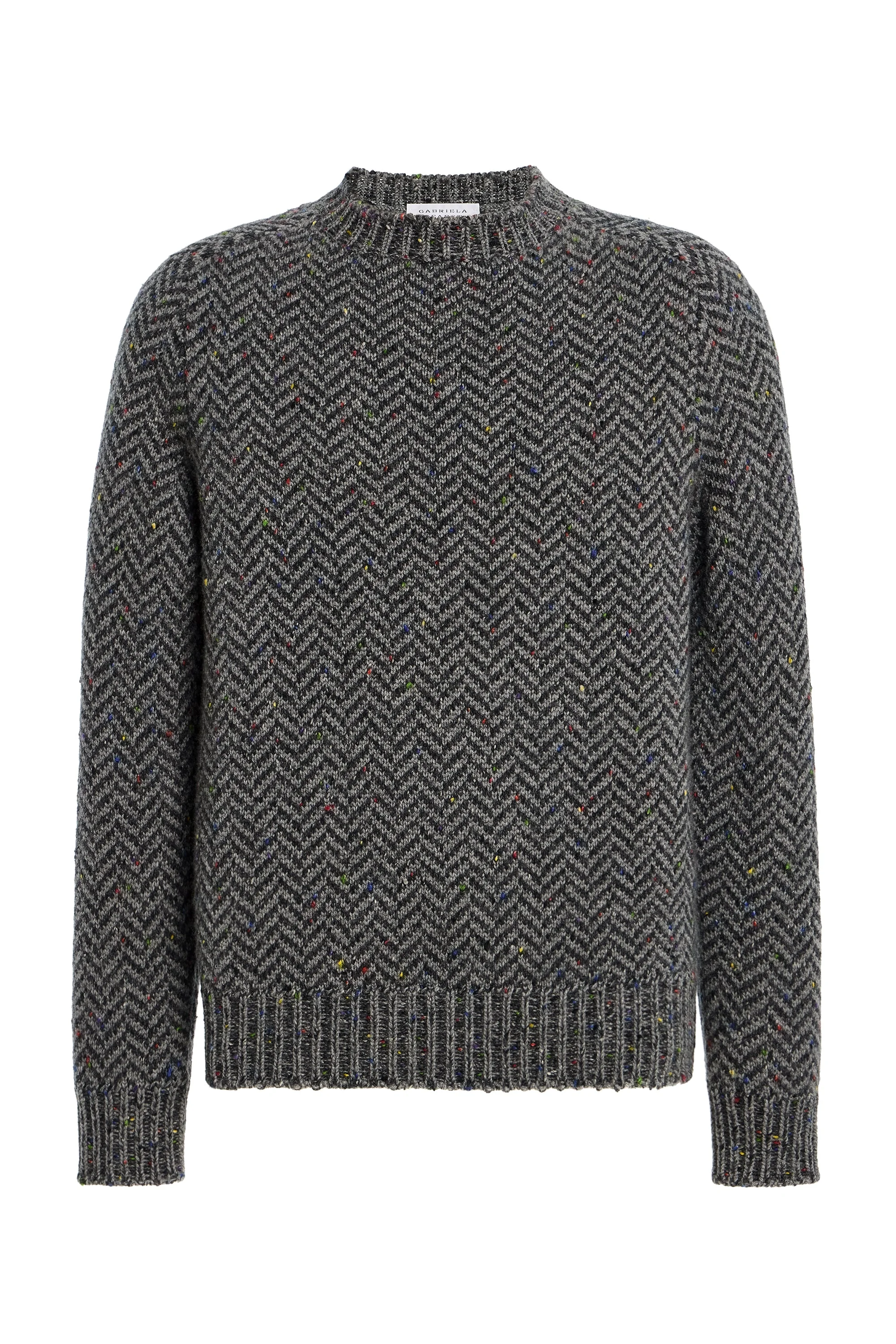 Sermo Knit Crewneck Sweater in Charcoal Multi Specked Aran Cashmere Herringbone - 1