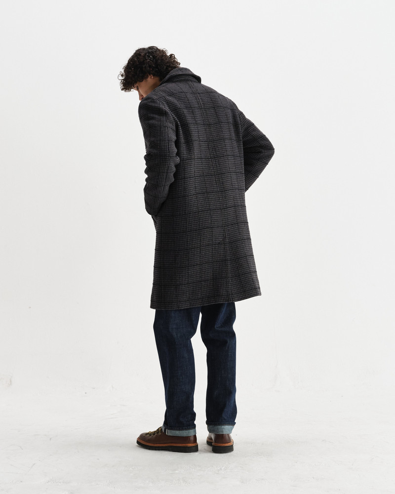 Stan - Navy And Grey Puppytooth Check Wool Car Coat 6