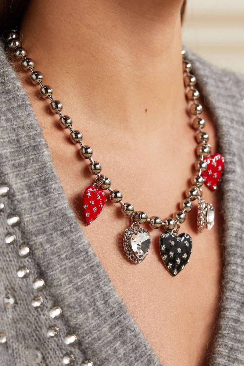 Alessandra Rich Silver-tone, crystal and enamel necklace outlook