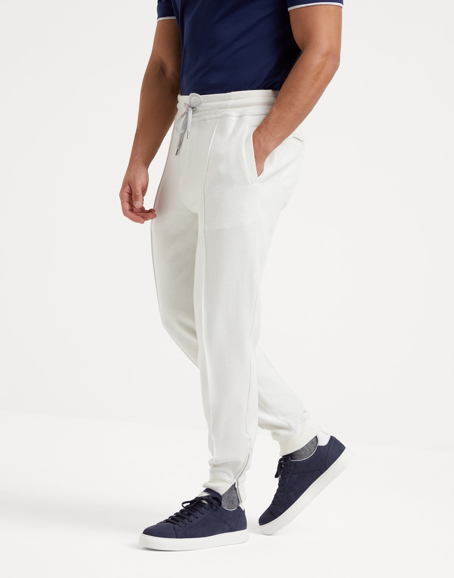 Cashmere and cotton French terry double cloth trousers with Crête detail and elasticated zipper cuff - 1