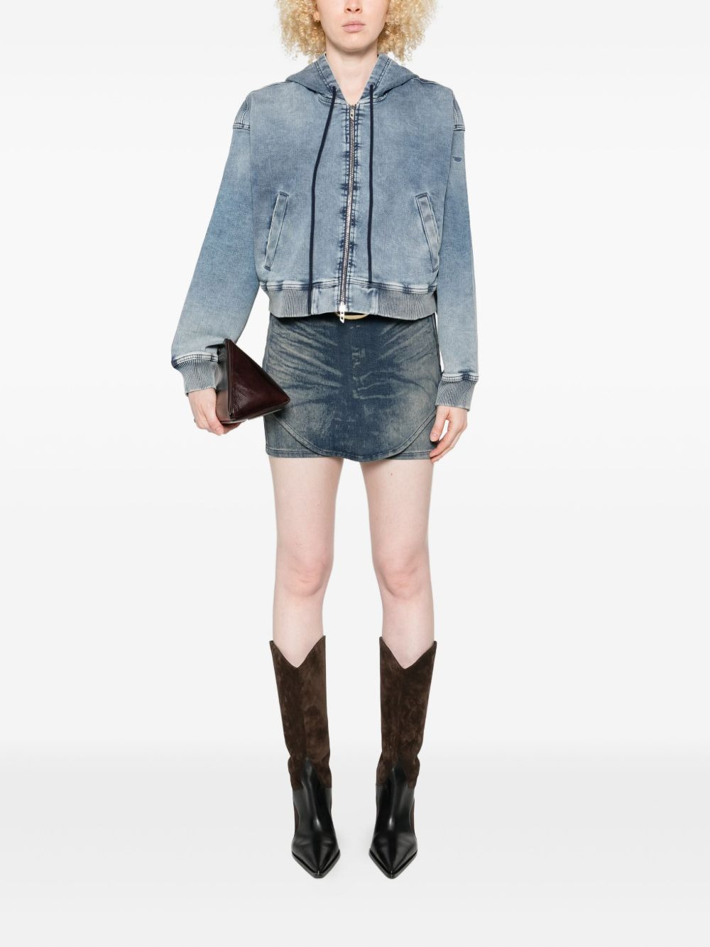 hooded zip-up denim jacket - 2