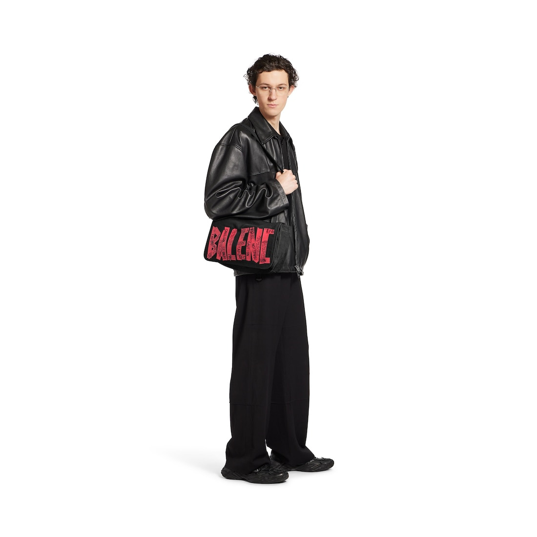 Men's Tape Type Flap Messenger Bag Small in Black/red - 6