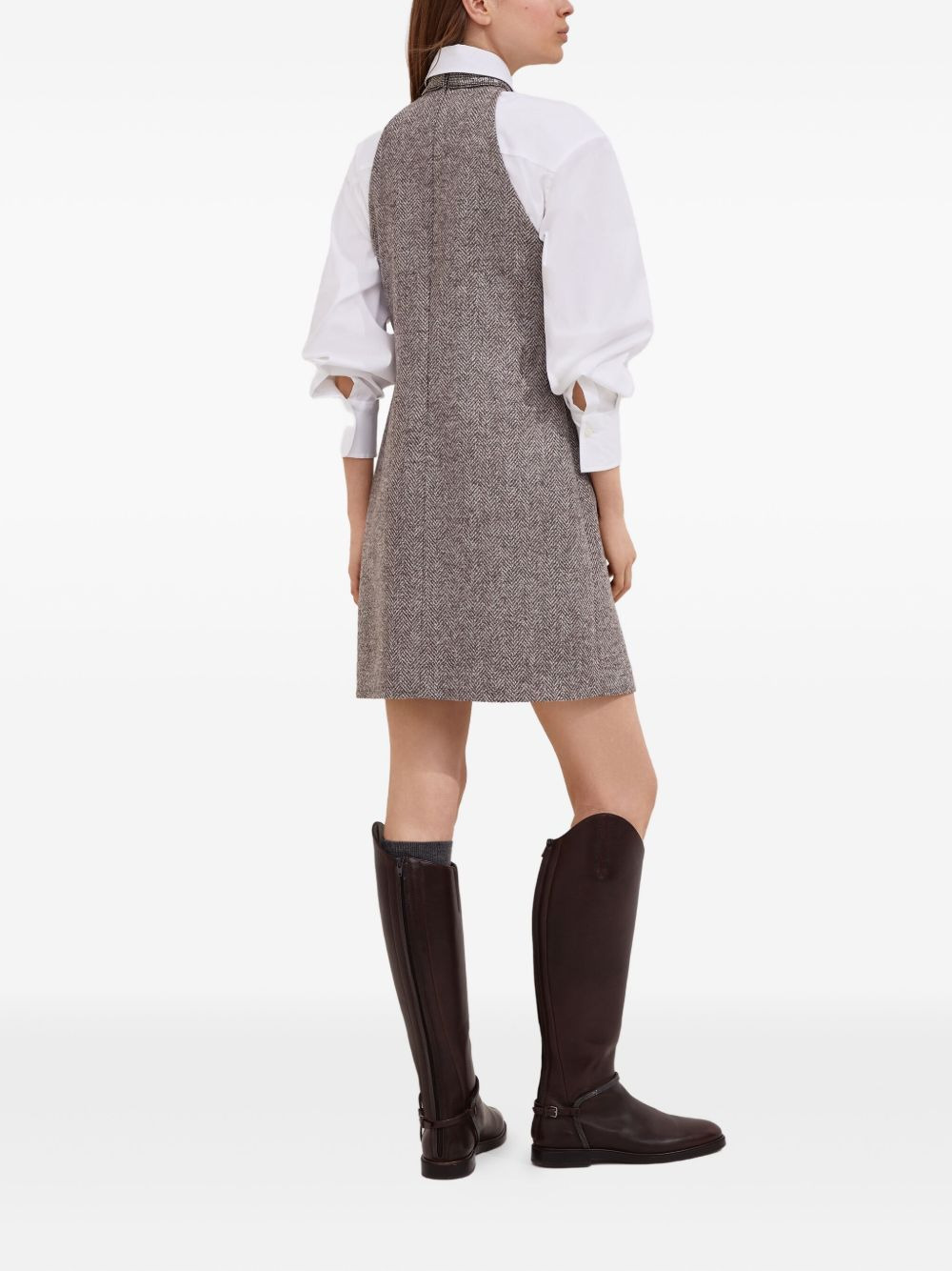 halter-neck herringbone tweed dress - 3