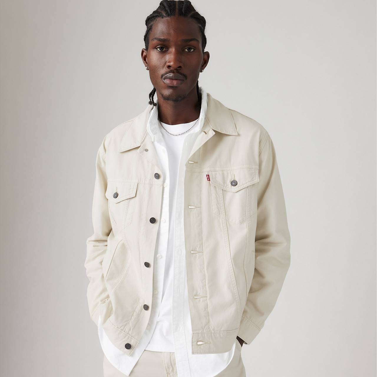RELAXED FIT LINEN+ DENIM TRUCKER JACKET - 3
