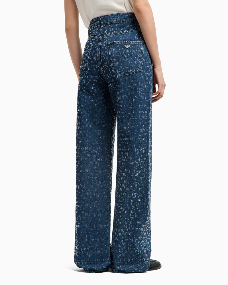 J4G HIGH-RISE WIDE-LEG DENIM JEANS WITH ALL-OVER RHINESTONES 3