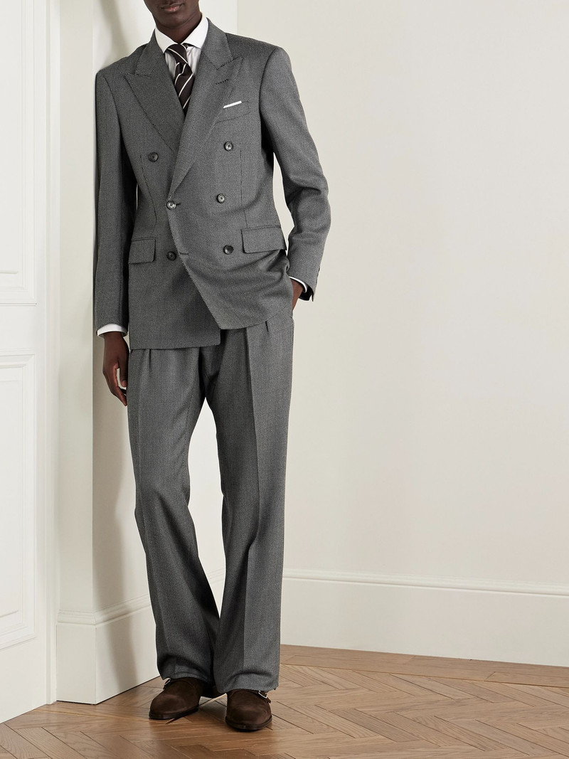 TOM FORD Double-Breasted Birdseye Wool Suit Jacket Gray outlook