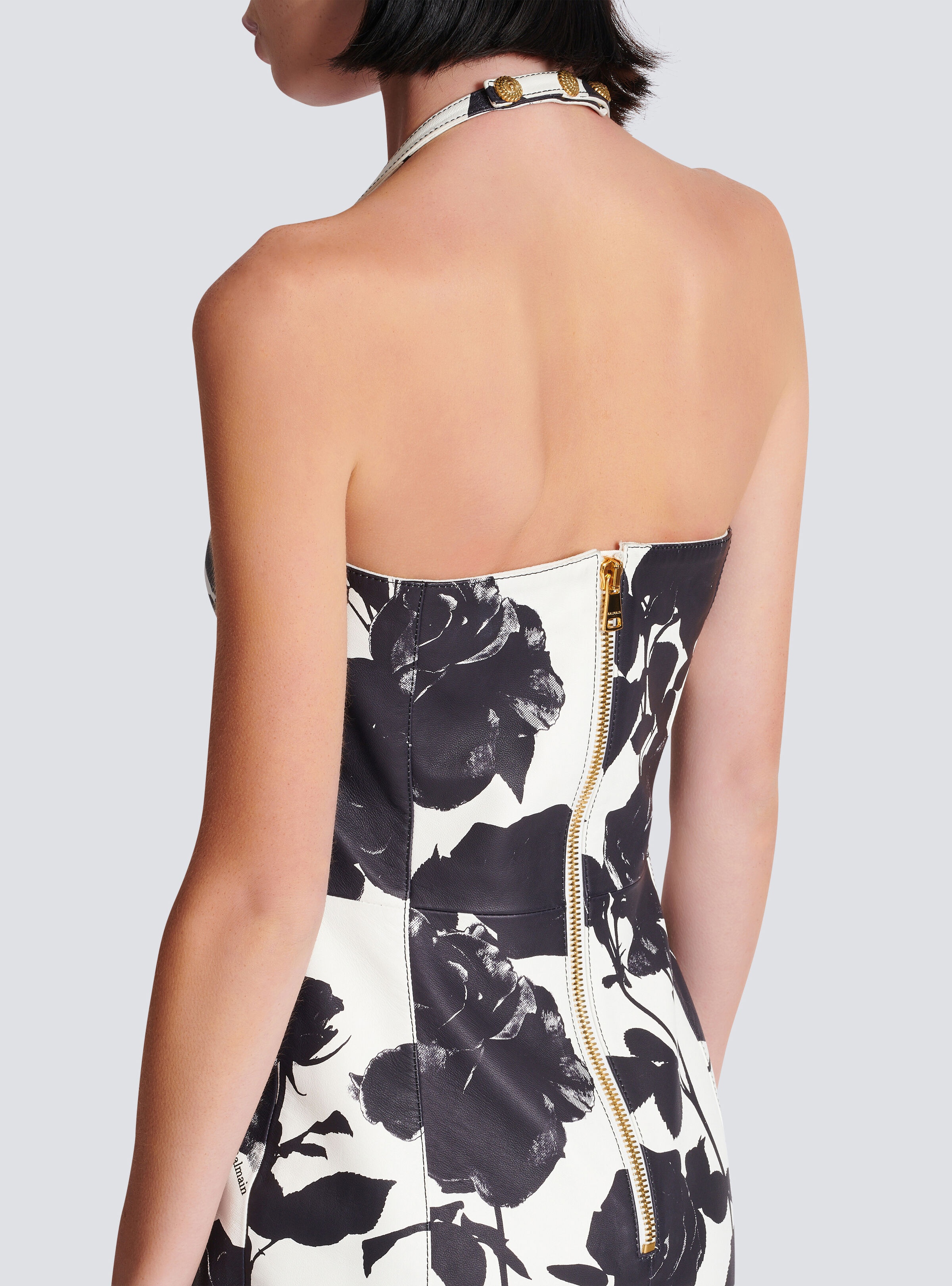 Black and White Roses leather halterneck dress - 6