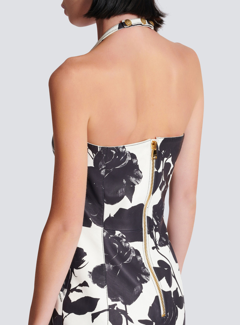 Black and White Roses leather halterneck dress 6