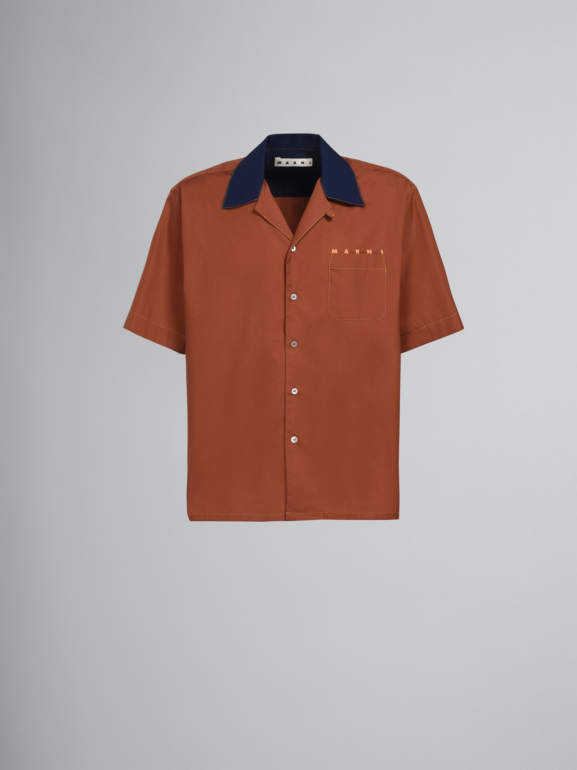 BROWN LOGO PRINT POPLIN BOWLING SHIRT - 1