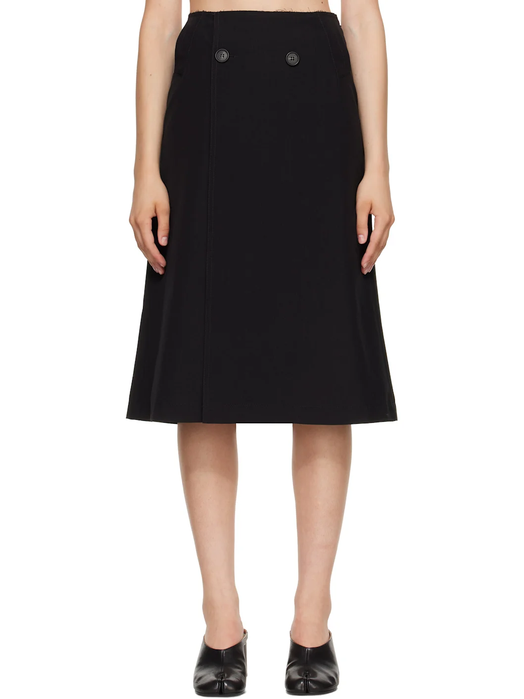 Black Double Breasted Midi Skirt - 1