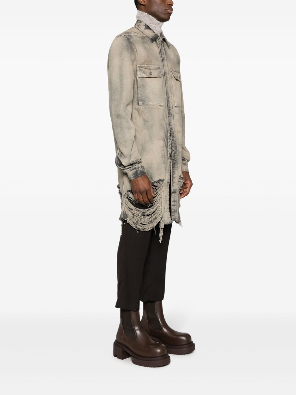 frayed distressed-effect denim jacket - 3