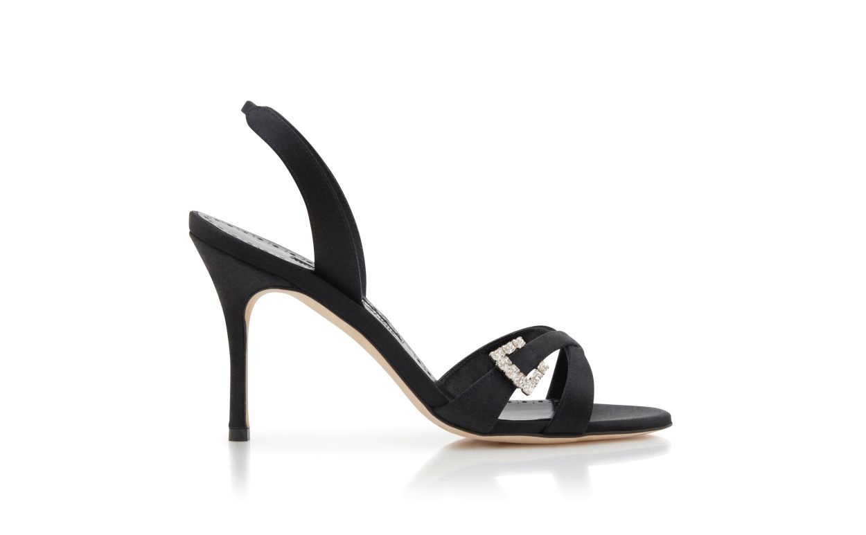 Black Satin Slingback Sandals - 1