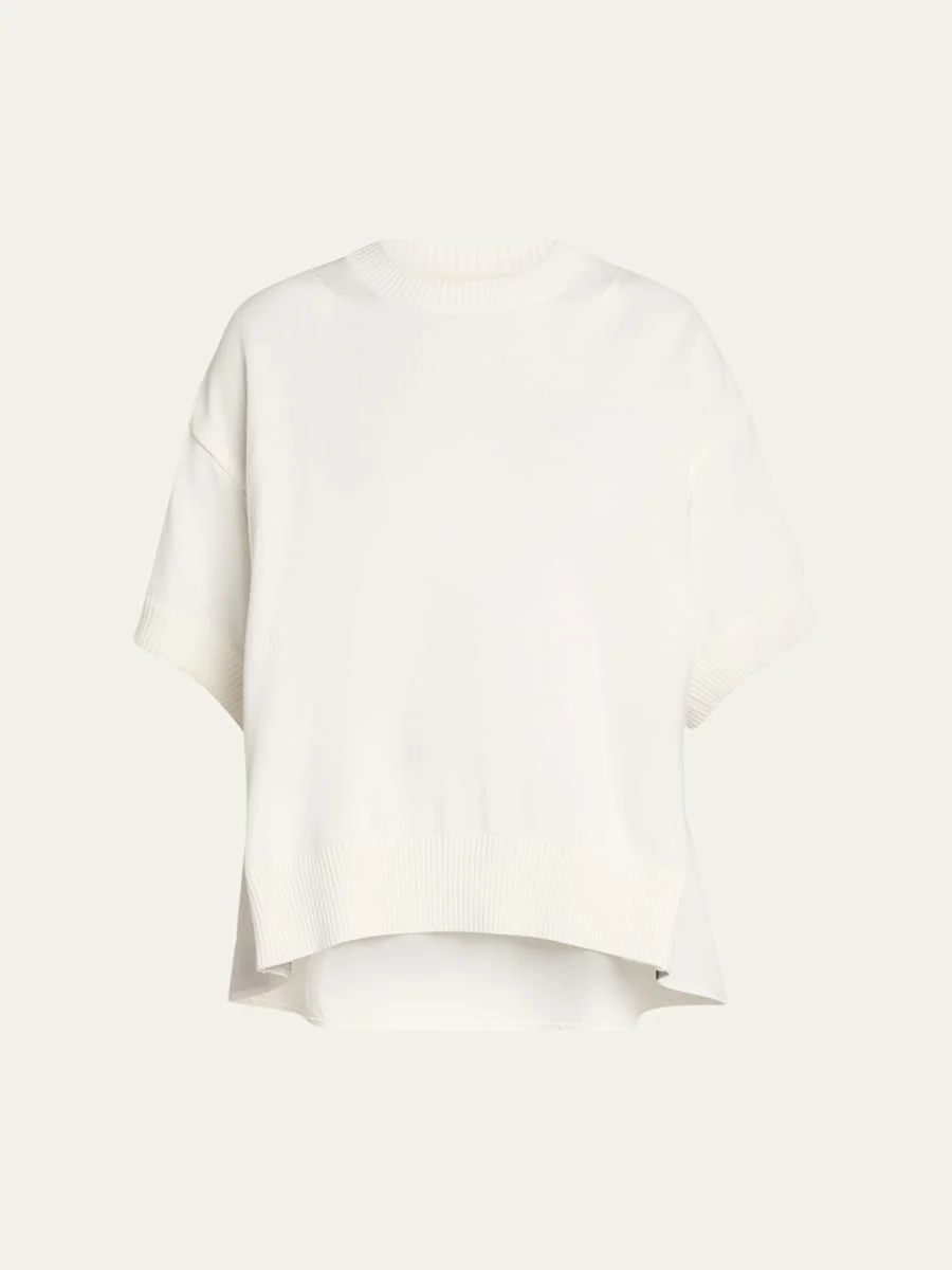 Denim And Knit Short-Sleeve Sweater - 1