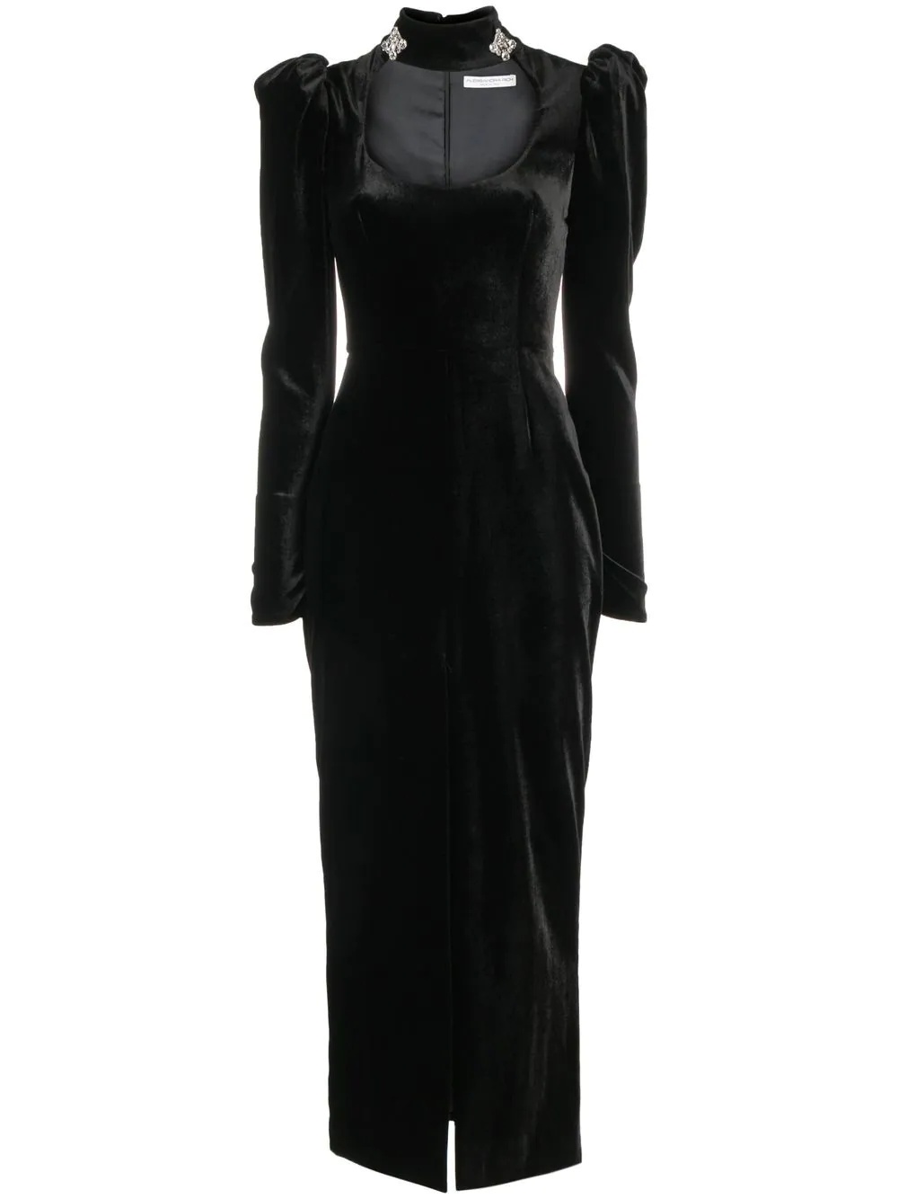 puff-shoulders velvet gown - 1
