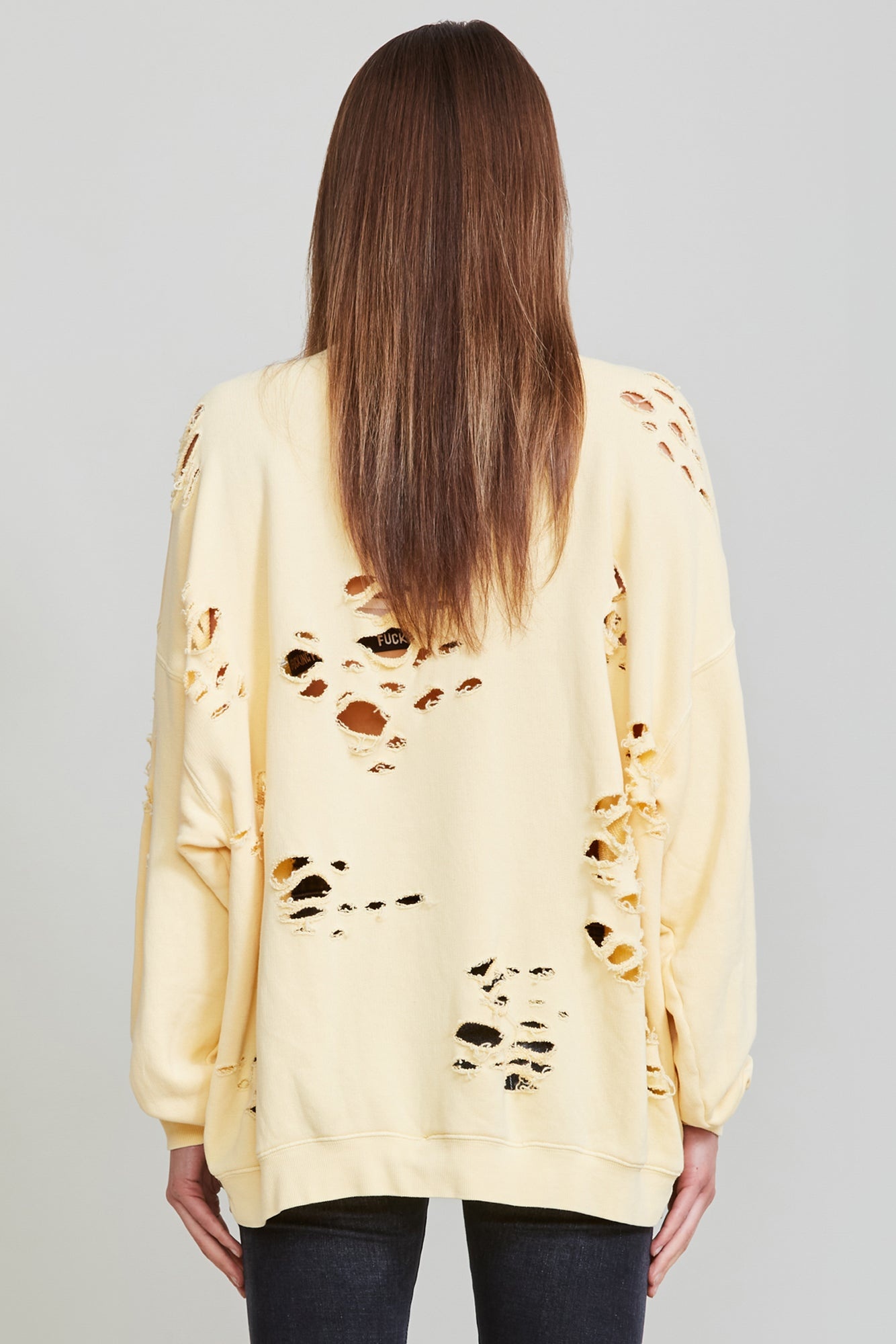 Distressed Oversized Crewneck - Yellow | R13 Denim Official Site - 3